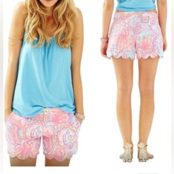 Lilly Pulitzer Sz 2 Bubbly Scalloped Hem Buttercup Shorts - Picture 1 of 5